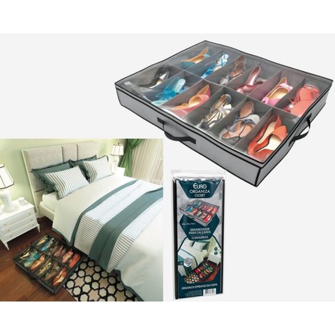 Organizador Para Calçados 12 Pares Euro Sapateira Portátil - Cinza