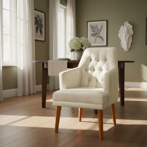 Kit 4 Cadeiras de Jantar Bela com Braço Suede Bege Suede Bege