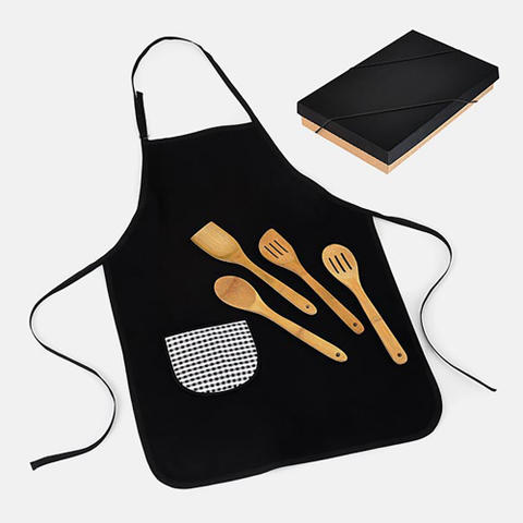 Conjunto de Utensilios em Bamboo 30cm com Avental 5 Peças