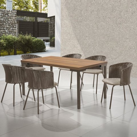 Conjunto Sala de Jantar com Mesa com 6 Cadeiras Santiago Marrom/Chocolate/Bege