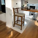 Ver imagem 1 de Banqueta Rubi Nogueira Alta em Madeira Maciça de Eucalipto Encosto em Madeira