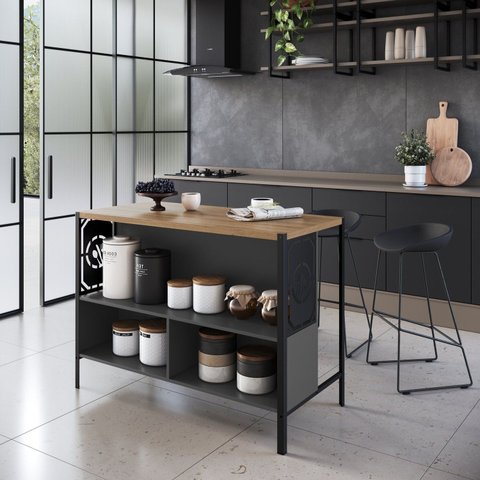 Mesa Bancada Gourmet Estilo Industrial 127cm Preto/Mel/Grafite
