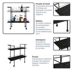 Carrinho Bar Estilo Industrial com 2 Prateleiras - 6