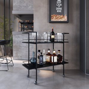 Carrinho Bar Estilo Industrial com 2 Prateleiras