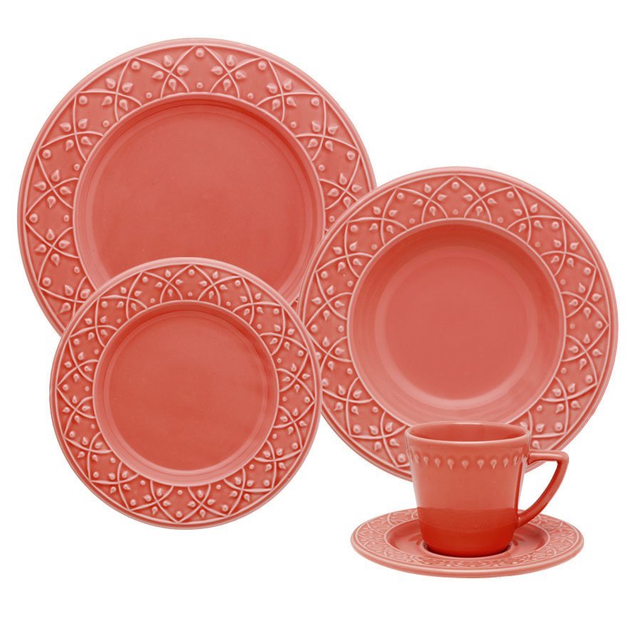 Kit 12 Pratos Fundos Mendi Coral Oxford® Cerâmica 23cm - 2