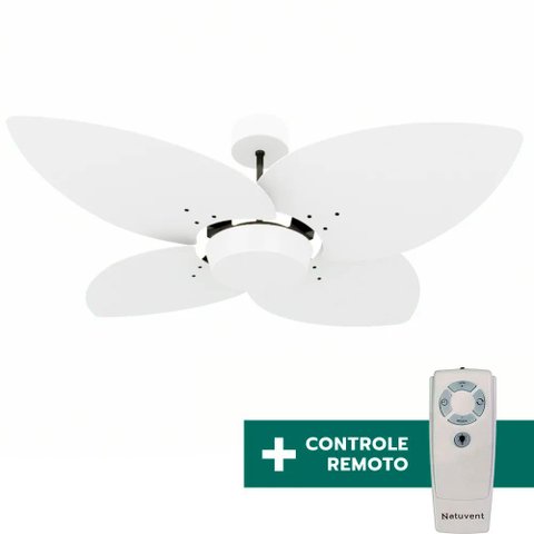 Ventilador de Teto Com Controle Remoto Natuvent Dahlia No Light 4 Pás Madeira Branco 127v