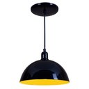 Ver imagem 1 de Pendente Meia Lua 24cm Luminária Lustre Alumínio Preto Brilhante C/ Amarelo
