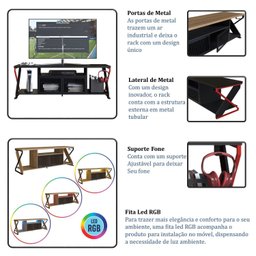 Rack Gamer para Tv até 60 Polegadas Industrial com Iluminação em Led RGB  P1033 - 11