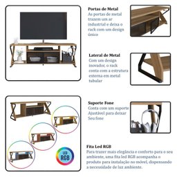 Rack para Tv até 60 Polegadas Industrial com Iluminação em Led RGB - 12