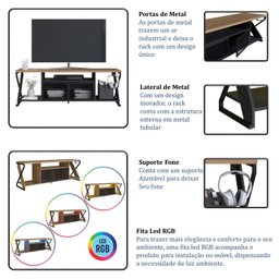 Rack para Tv até 60 Polegadas Industrial com Iluminação em Led RGB - 12