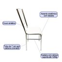 Ver imagem 2 de Kit 5 Cadeiras de Cozinha com Reforço Cromada Encosto Grade Assento Branco - Poltronas do Sul