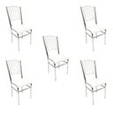 Ver imagem 1 de Kit 5 Cadeiras de Cozinha com Reforço Cromada Encosto Grade Assento Branco - Poltronas do Sul