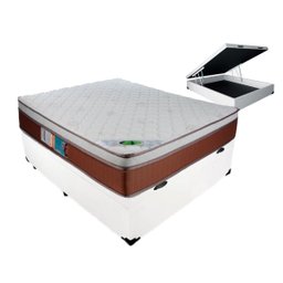 Cama Box Casal Com Baú Branco + Colchão Luckspuma Molas Ensacadas Caribe 138x188 - 1