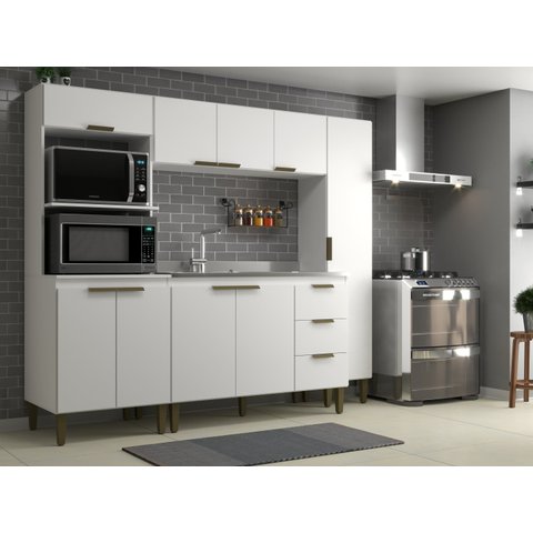 Cozinha Completa Modulada Bia 4 Pecas 9 Portas 3 Gavetas Branco
