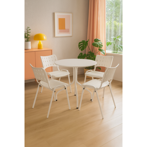 Jogo Mesa Redonda para Restaurante Comércio com 4 Cadeiras Iso Branca Base Branca Ecomhome