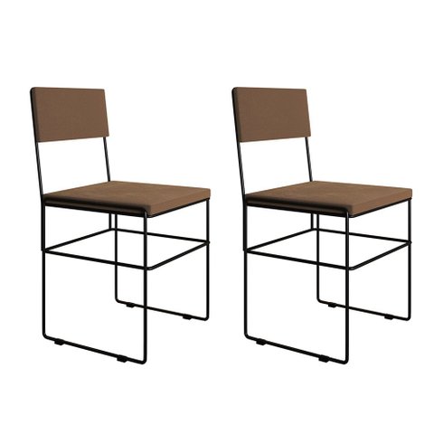 Kit 2 Cadeiras Industrial Vitória Veludo Marrom Estrutura Aço Preto para Sala Jantar - Preto/marrom