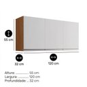 Ver imagem 3 de Armário Aéreo Cozinha Andréia 120cm 3 Portas Multiuso Mdp Amêndoa Branco - Desk Design