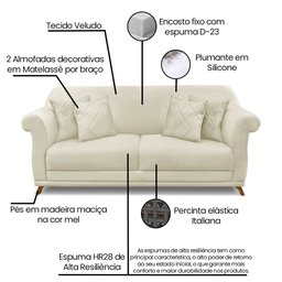 Sofá Living 2 Lugares 1,60m Vênus Veludo Bege Pés Castanho - Pallazio - 7