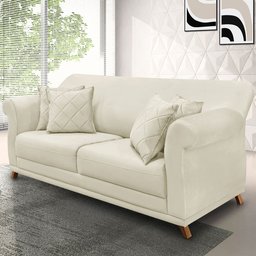 Sofá Living 2 Lugares 1,60m Vênus Veludo Bege Pés Castanho - Pallazio - 2