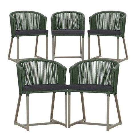 5 Cadeiras de Jantar Área Noronha em Alumínio com Pintura Fendi Corda Náutica E11 Trama Original