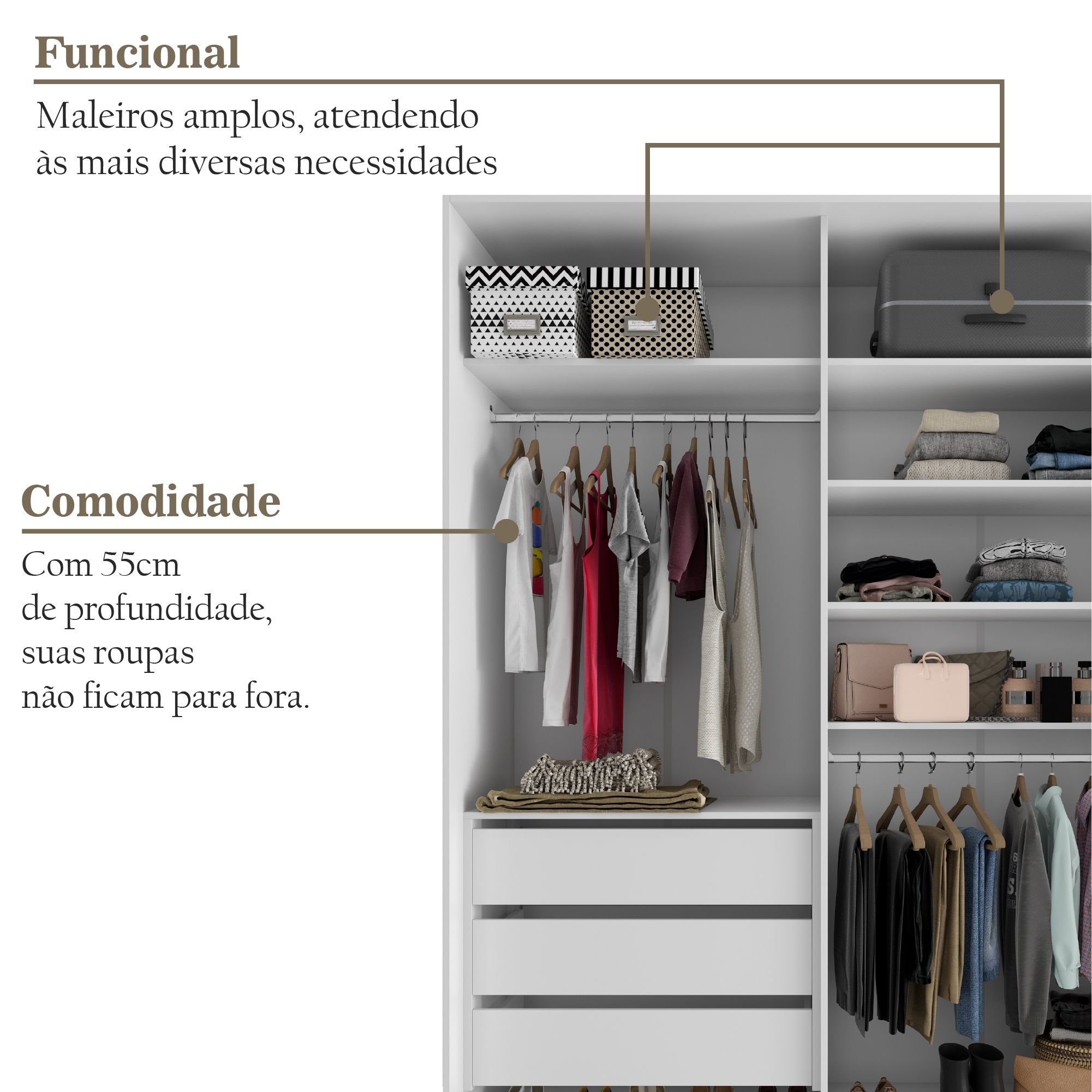 Closet Solteiro 100% Mdf Bp 159,5cm 3 Gavetas Monreale - 9