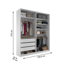 Closet Solteiro 100% Mdf Bp 159,5cm 3 Gavetas Monreale - 6