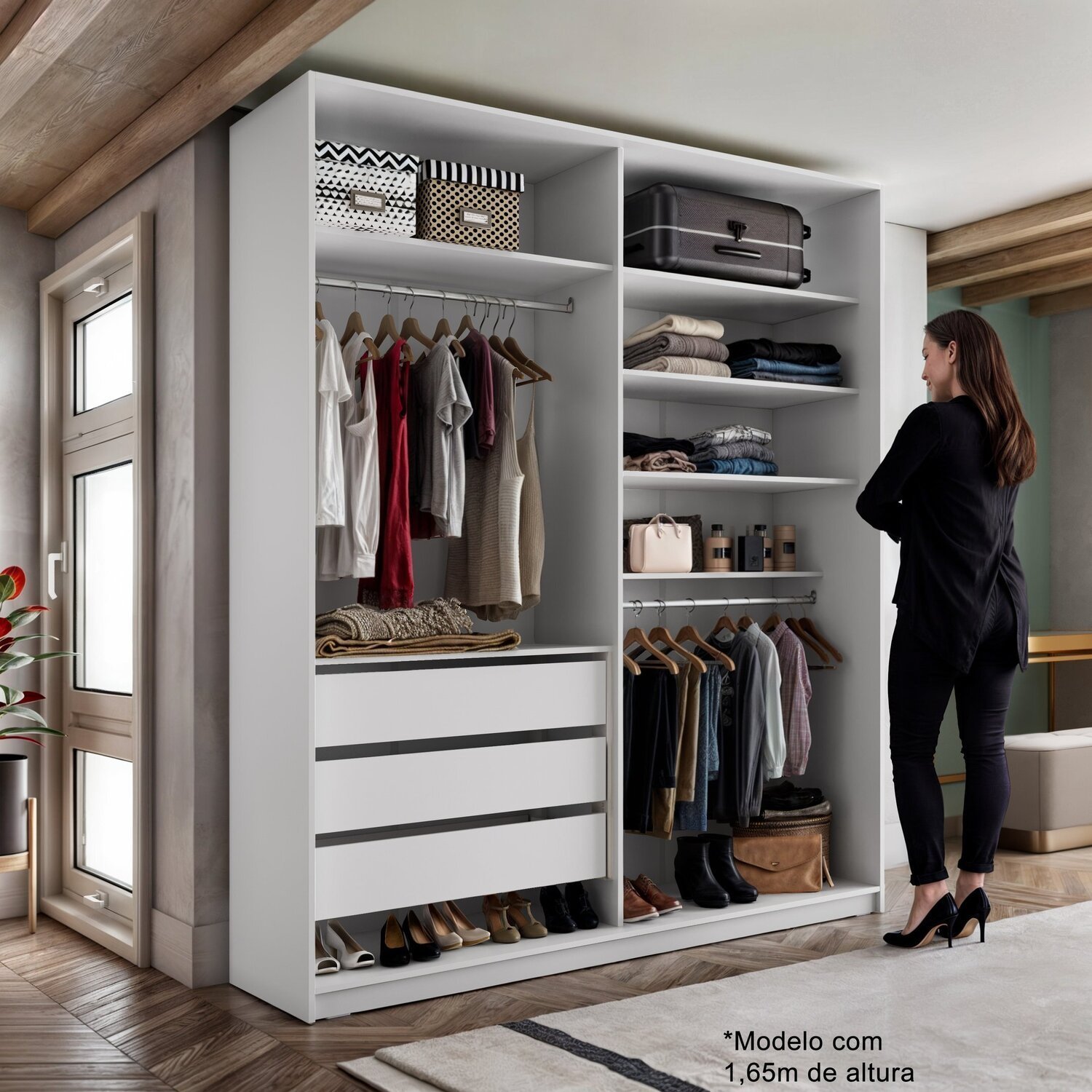 Closet Solteiro 100% Mdf Bp 159,5cm 3 Gavetas Monreale - 2