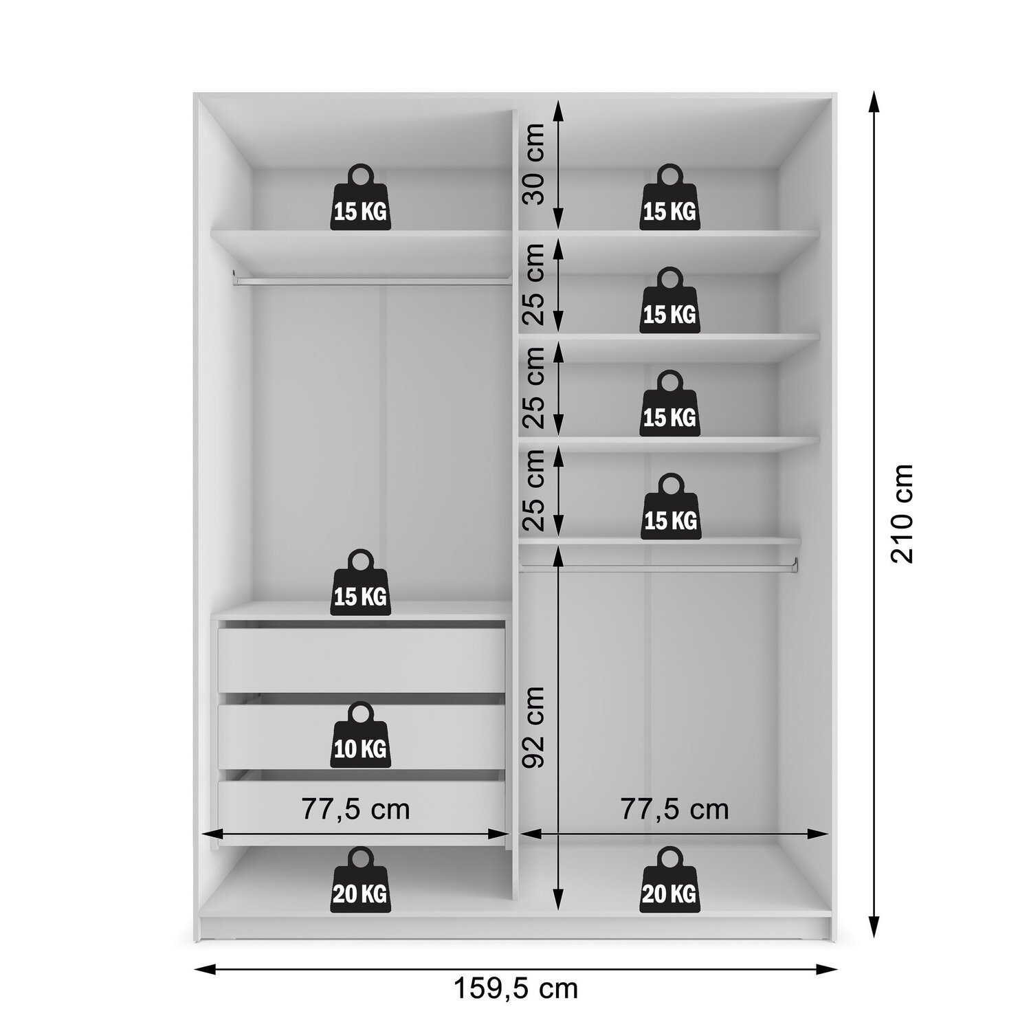Closet Solteiro 100% Mdf Bp 159,5cm 3 Gavetas Monreale - 5