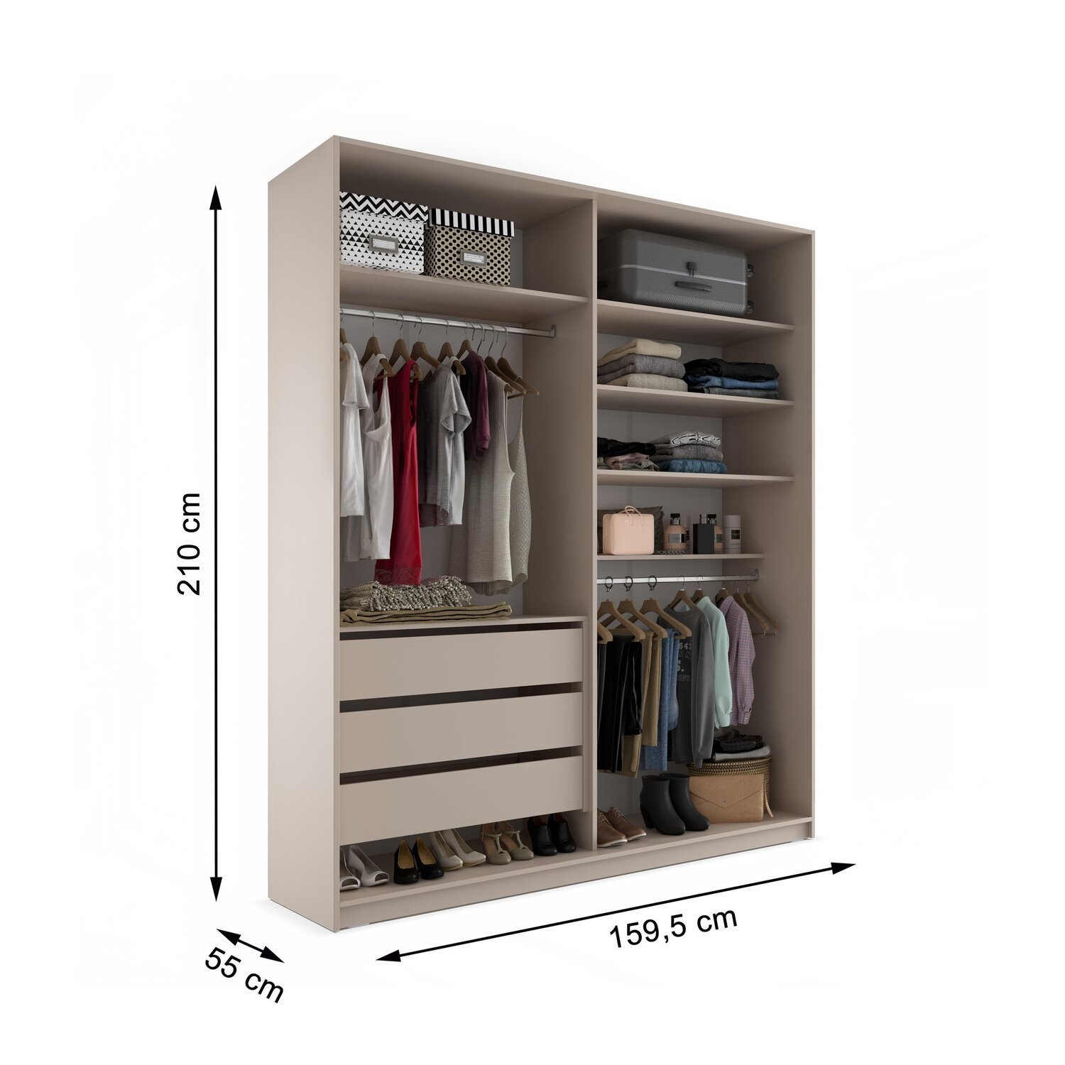 Closet Solteiro 100% Mdf Bp 159,5cm 3 Gavetas Monreale - 6