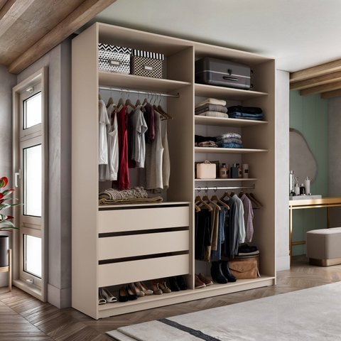 Closet Solteiro 100% MDF BP 159,5cm 3 Gavetas Monreale Bege