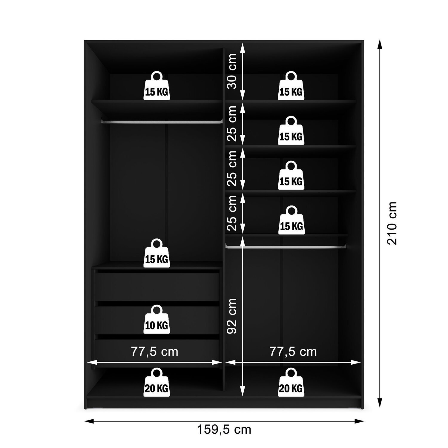 Closet Solteiro 100% Mdf Bp 159,5cm 3 Gavetas Monreale - 5