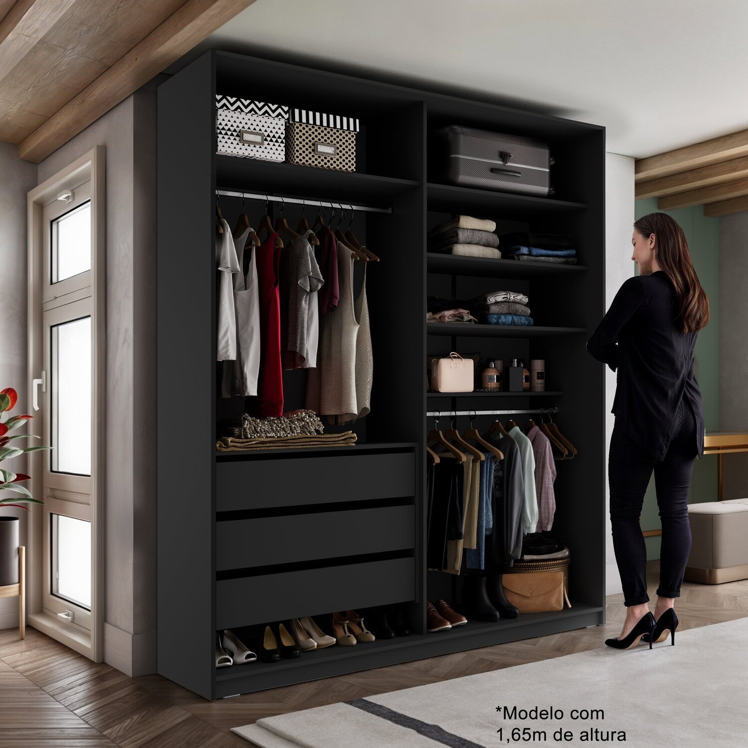 Closet Solteiro 100% Mdf Bp 159,5cm 3 Gavetas Monreale - 2