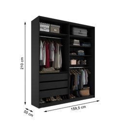 Closet Solteiro 100% Mdf Bp 159,5cm 3 Gavetas Monreale - 6