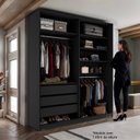 Ver imagem 2 de Closet Solteiro 100% MDF BP 159,5cm 3 Gavetas Monreale Cinza/Preto