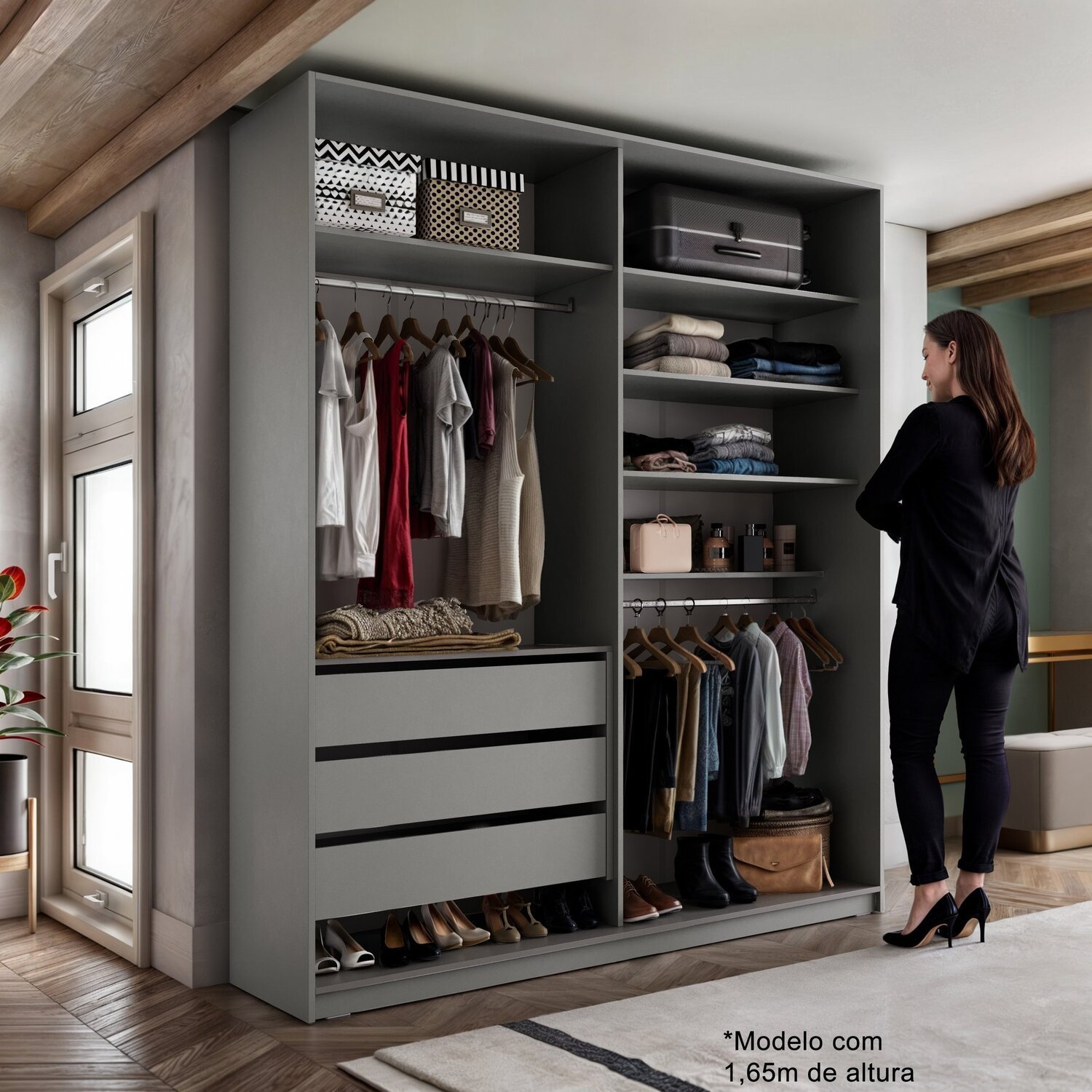Closet Solteiro 100% Mdf Bp 159,5cm 3 Gavetas Monreale - 2