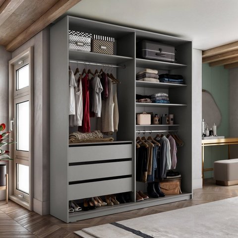 Closet Solteiro 100% MDF BP 159,5cm 3 Gavetas Monreale Preto/Cinza