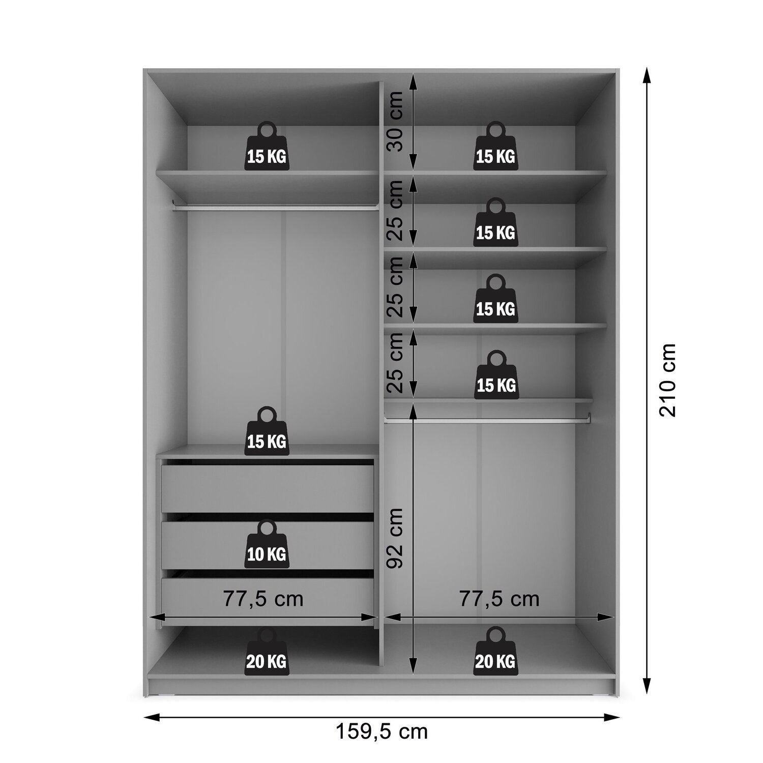 Closet Solteiro 100% Mdf Bp 159,5cm 3 Gavetas Monreale - 5