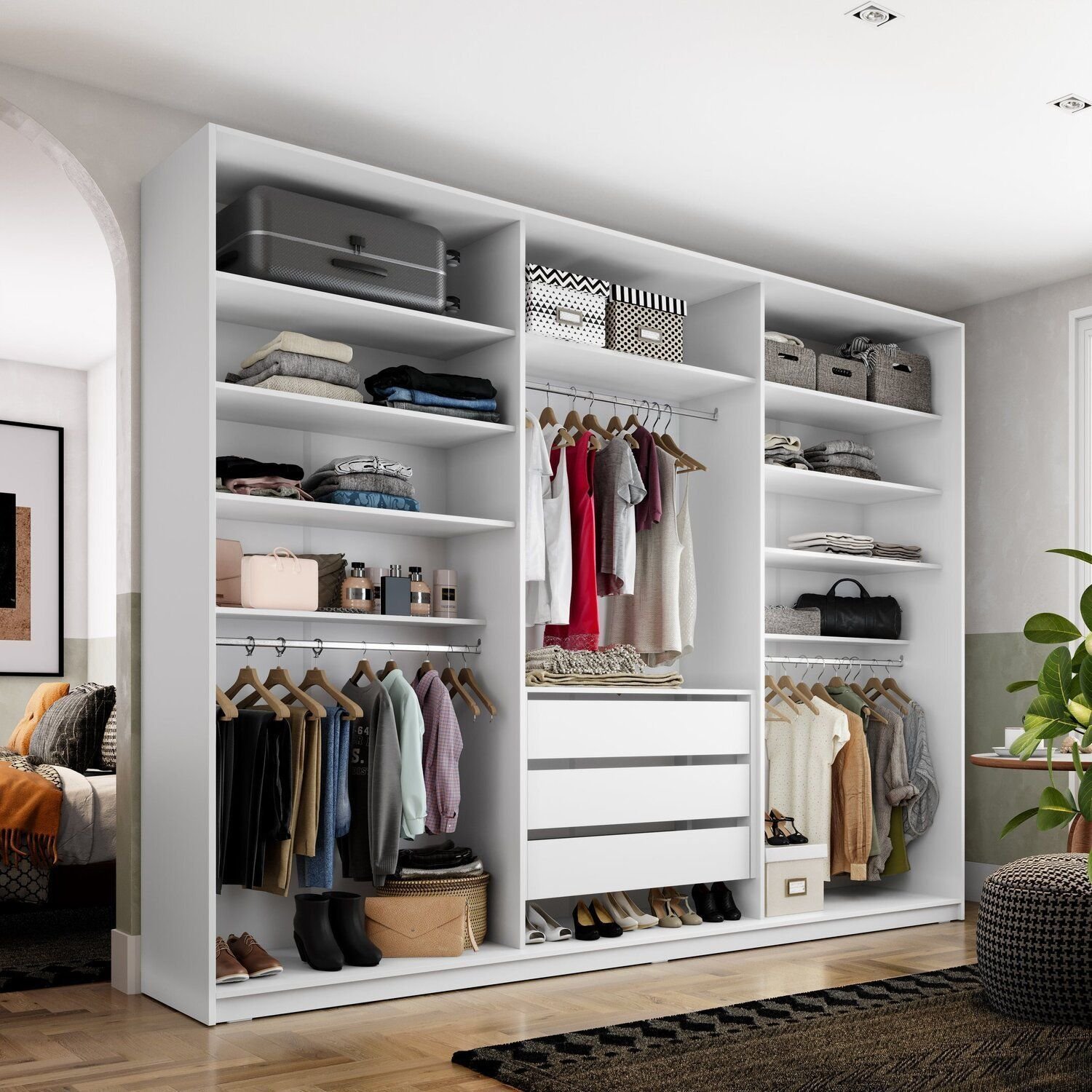 Closet Casal 100% MDF BP 237cm 3 Gavetas Monreale Branco