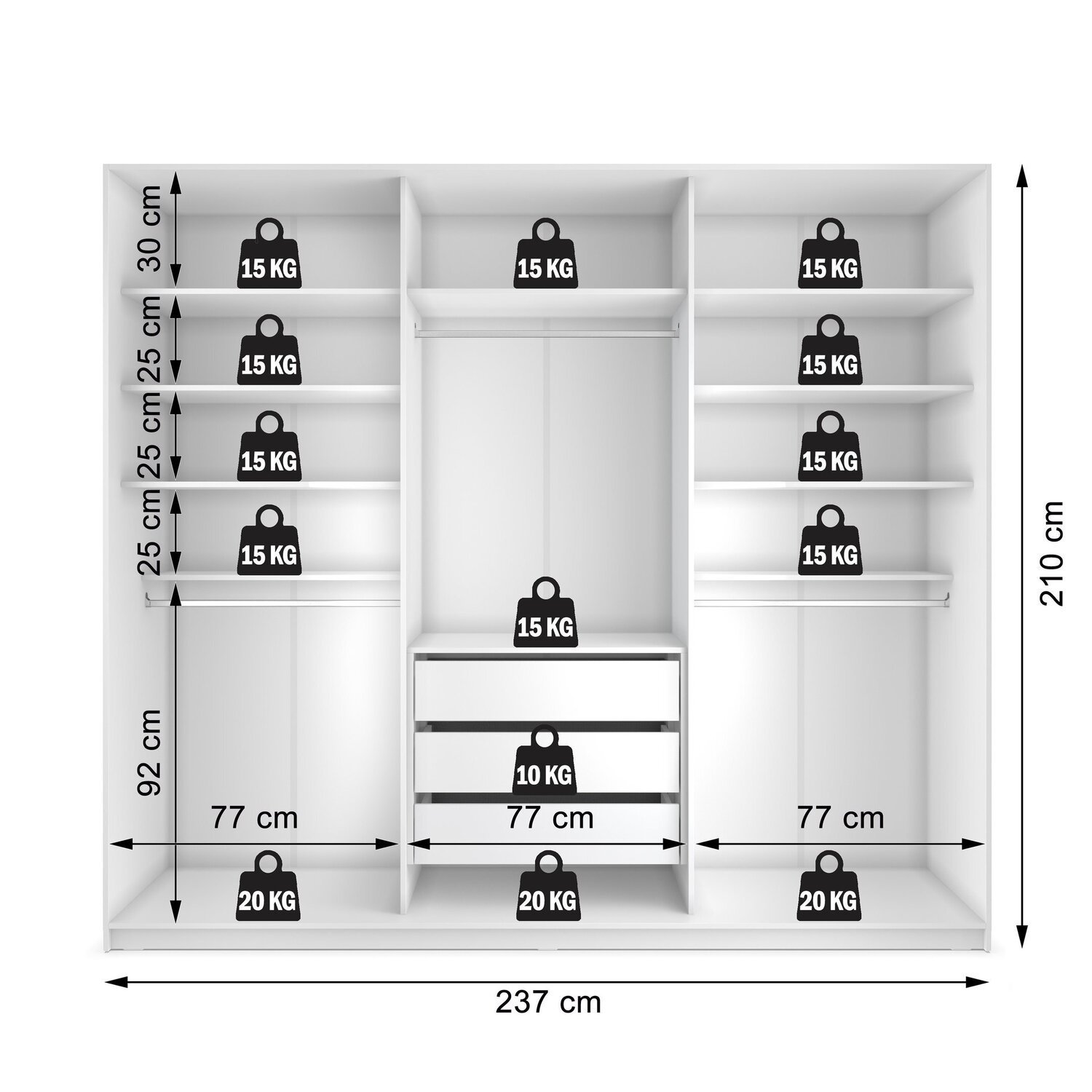 Closet Casal 100% Mdf Bp 237cm 3 Gavetas Monreale - 5