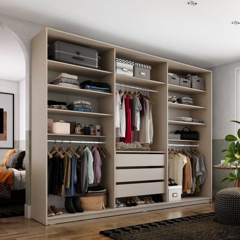 Closet Casal 100% MDF BP 237cm 3 Gavetas Monreale Bege