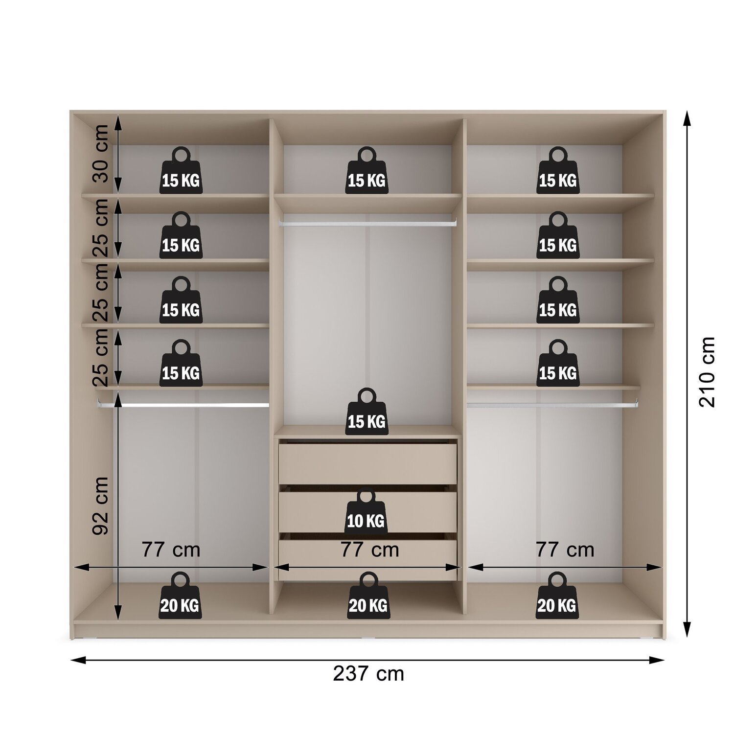 Closet Casal 100% Mdf Bp 237cm 3 Gavetas Monreale - 5