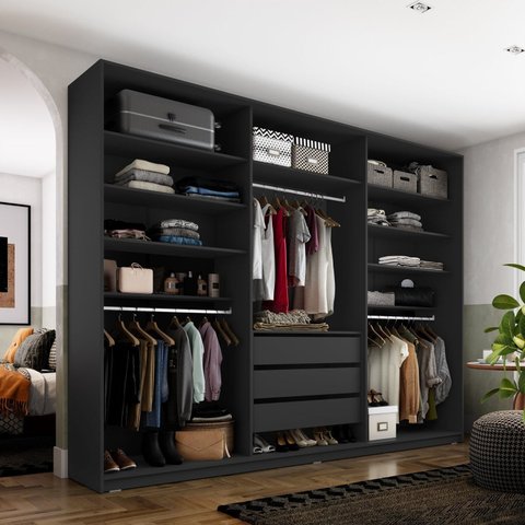 Closet Casal 100% MDF BP 237cm 3 Gavetas Monreale Preto