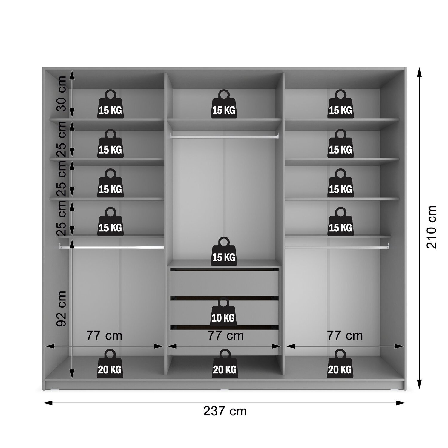 Closet Casal 100% Mdf Bp 237cm 3 Gavetas Monreale - 5