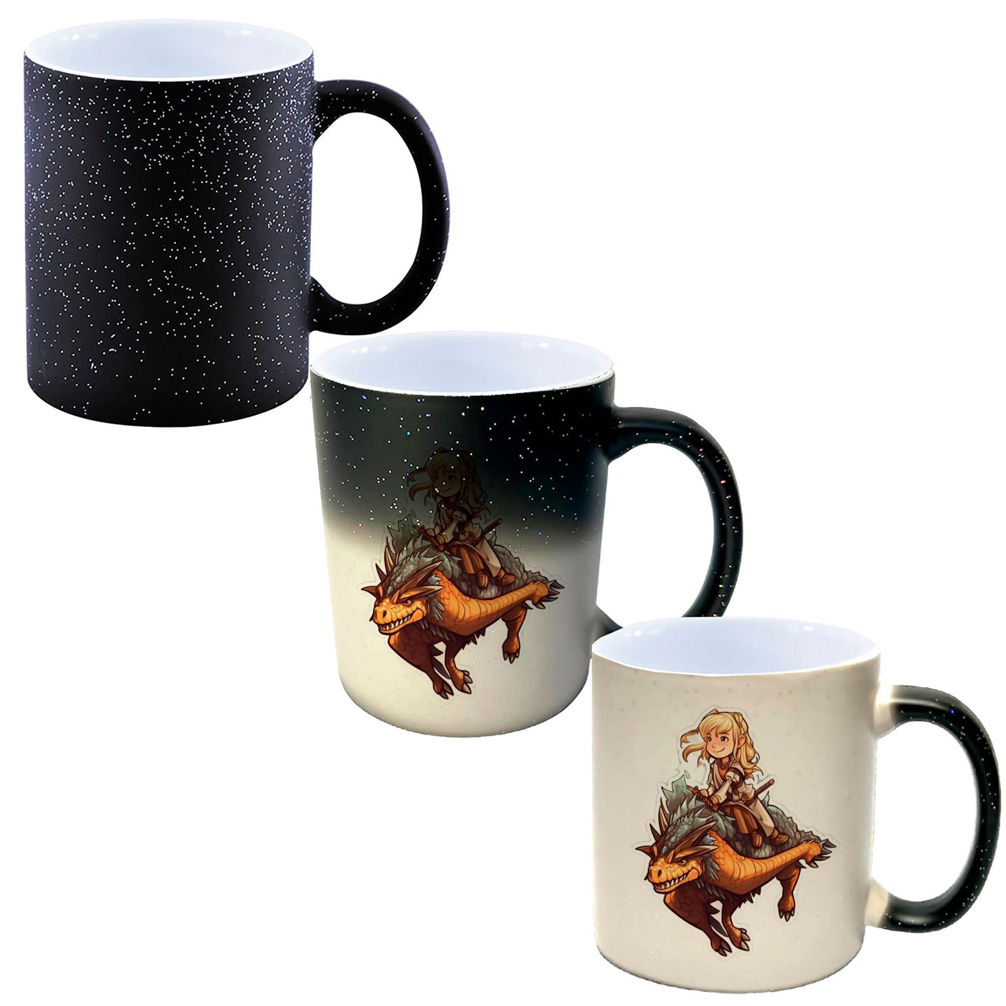 Caneca Mágica Glitter Muda de Cor Y2 Dragão Marrom Menina Loira - 1