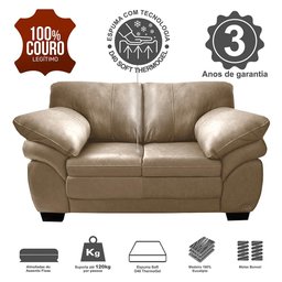 Conjunto Sofá de Couro Legítimo 3 e 2 Lugares Cama inBox Monterrey 2,10x1,60m Bege - 3 Conjunto Sofá de Couro Legítimo 3 e 2 Lugares Cama inBox Monterrey 2,10x1,60m Bege - 3