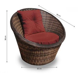 Conjunto de Poltronas Fibra Sintética Bola - 4 Poltronas + 1 Mesa Centro - Tecido Duna Vermelho - 2
