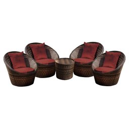 Conjunto de Poltronas Fibra Sintética Bola - 4 Poltronas + 1 Mesa Centro - Tecido Duna Vermelho - 1