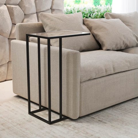 Mesa de Apoio Industrial Elena Industrial Preto com Tampo de Vidro