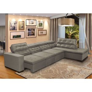 Sofá 7 Lugares Canto Assento Retrátil Pillow Chaise e 3,60 X2,20 M Sttilo Bege - Megasul