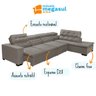 Sofá 7 Lugares Canto Assento Retrátil Pillow Chaise e 3,60 X2,20 M Sttilo Bege - Megasul - 5
